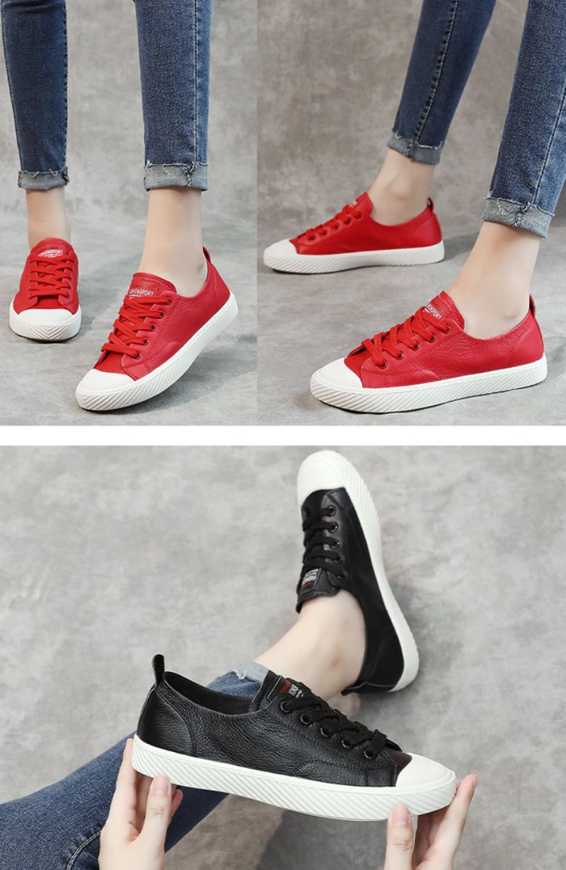 Buty Sportowe Damskie Marley Leather Flat Sneaker - Czerwony