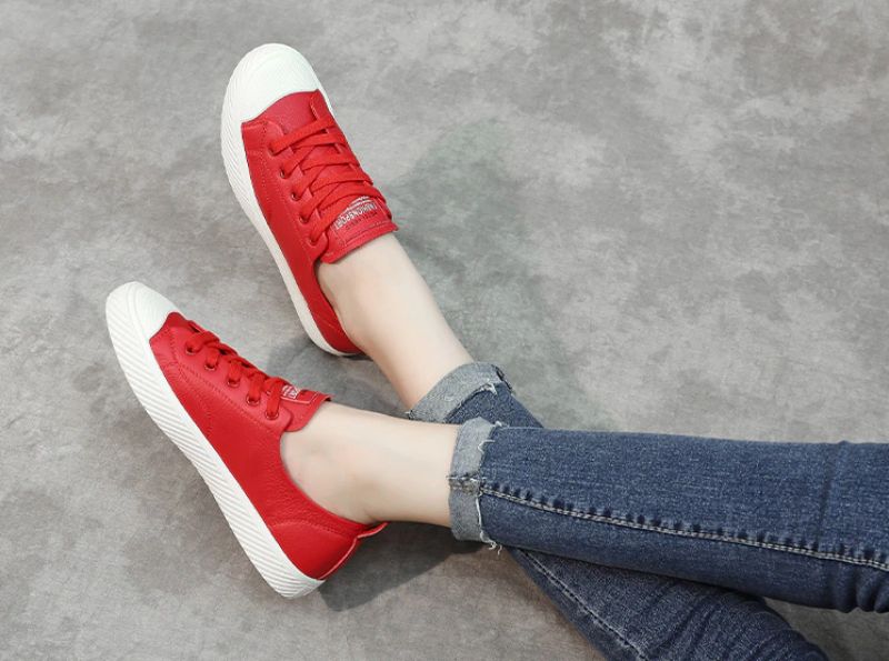 Buty Sportowe Damskie Marley Leather Flat Sneaker - Czerwony