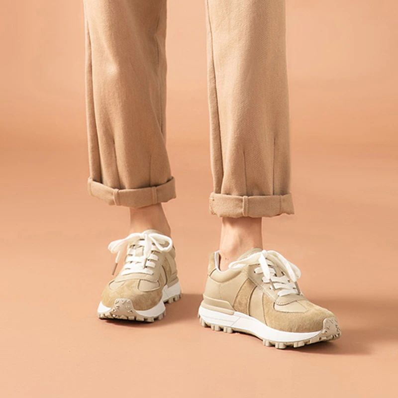 Buty Sportowe Damskie Panina Flat Leather Platform Sneaker - Brązowy