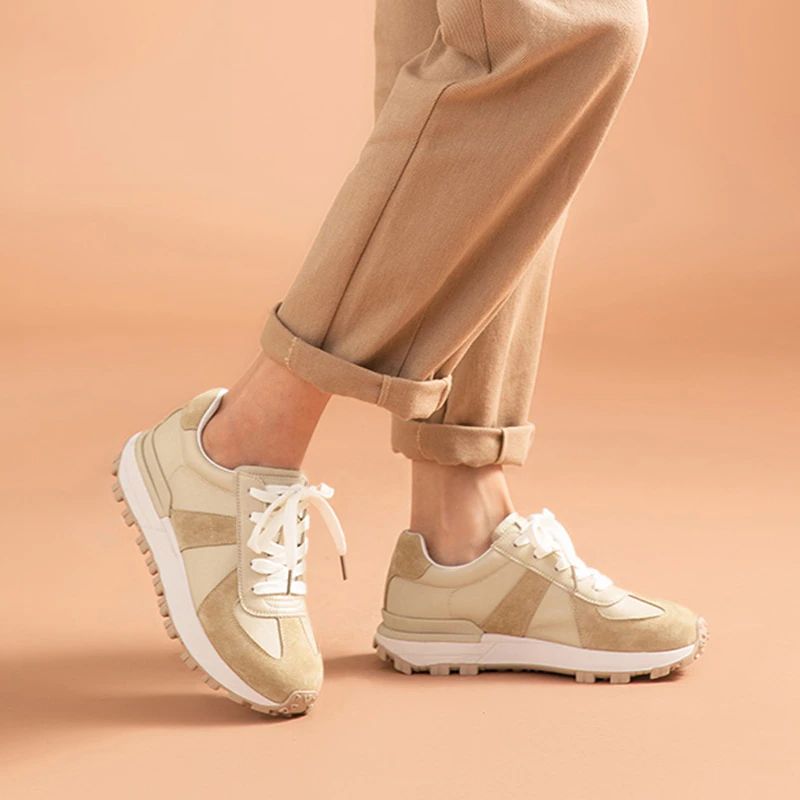 Buty Sportowe Damskie Panina Flat Leather Platform Sneaker - Brązowy