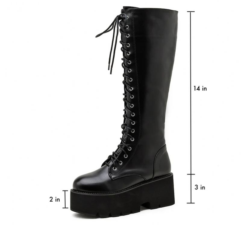 Camila Damskie Długie Sznurowane Buty - Czarny