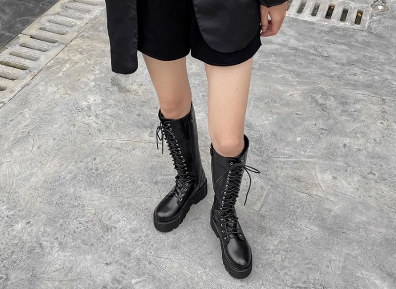 Camila Damskie Długie Sznurowane Buty - Czarny