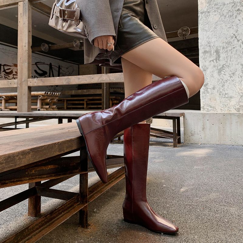 Camila Damskie Skórzane Długie Buty - Czarny