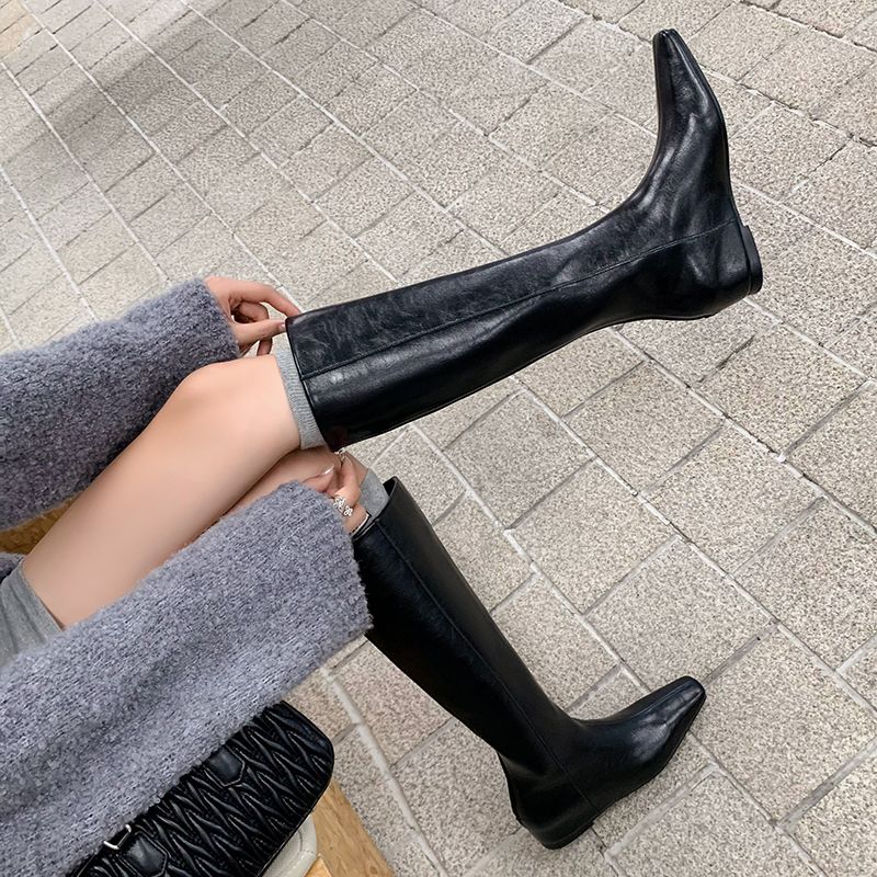 Camila Damskie Skórzane Długie Buty - Czarny