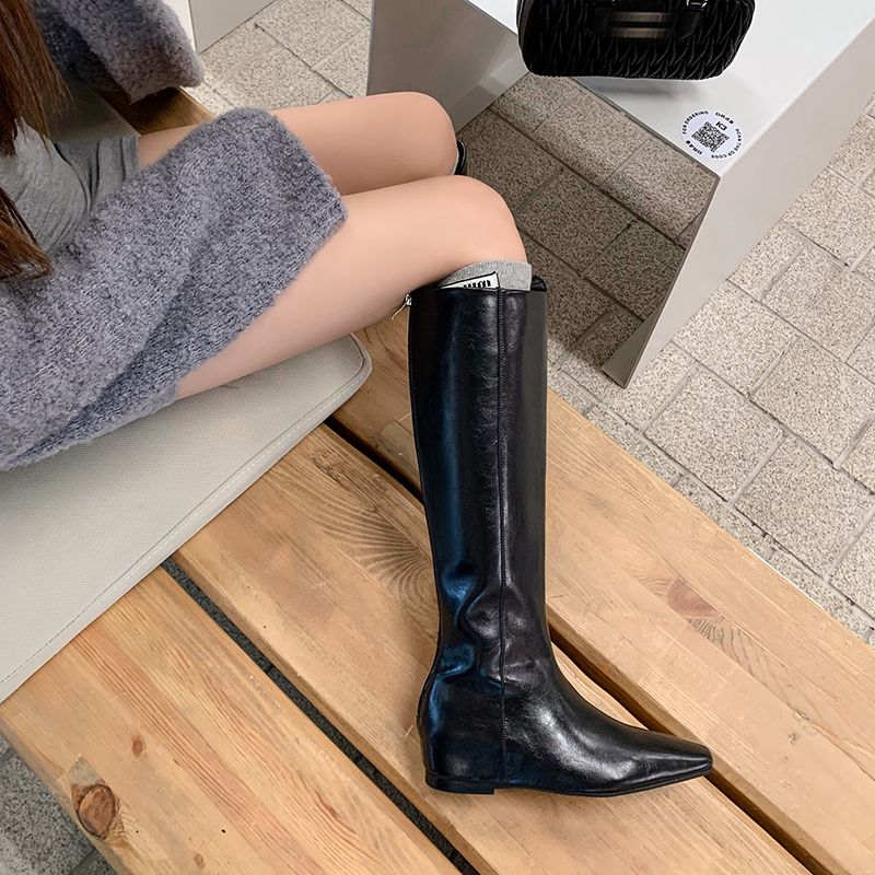 Camila Damskie Skórzane Długie Buty - Czarny