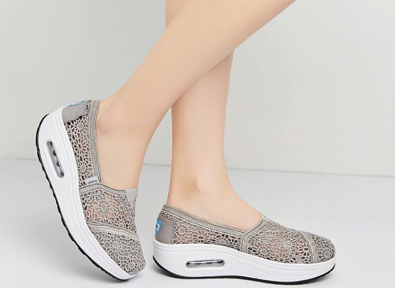Caridad Damskie Buty Na Platformie Oddychające Czarne Wsuwane - Czarny
