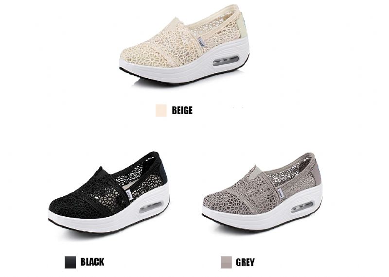 Caridad Damskie Buty Na Platformie Oddychające Slip-on - Szary