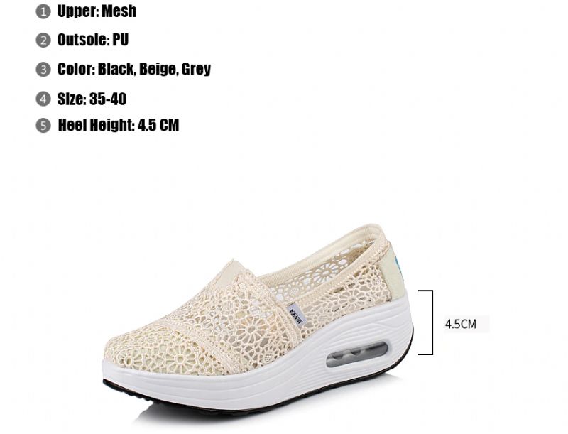 Caridad Damskie Buty Na Platformie Oddychające Slip-on - Szary