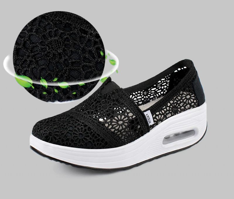 Caridad Damskie Buty Na Platformie Oddychające Slip-on - Szary
