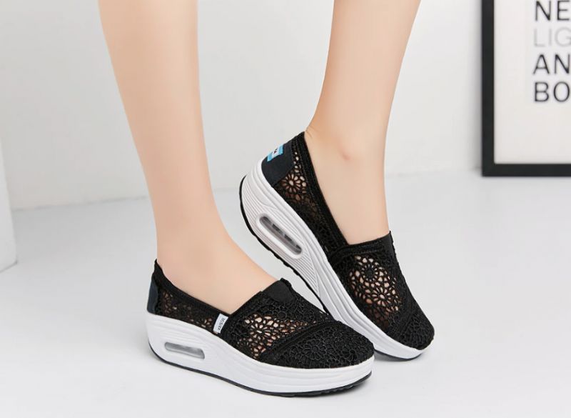 Caridad Damskie Buty Na Platformie Oddychające Slip-on - Szary