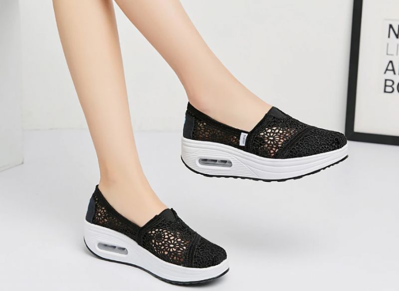Caridad Damskie Buty Na Platformie Oddychające Slip-on - Szary