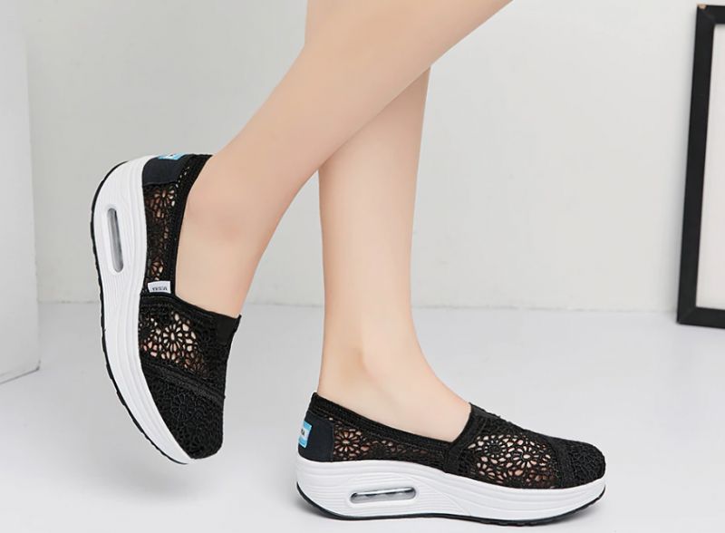 Caridad Damskie Buty Na Platformie Oddychające Slip-on - Szary