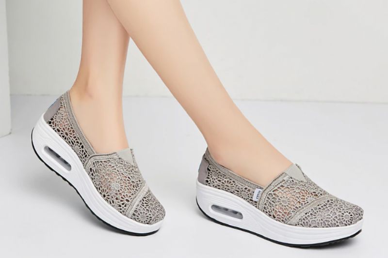 Caridad Damskie Buty Na Platformie Oddychające Slip-on - Szary