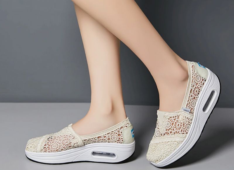 Caridad Damskie Buty Na Platformie Oddychające Slip-on - Szary