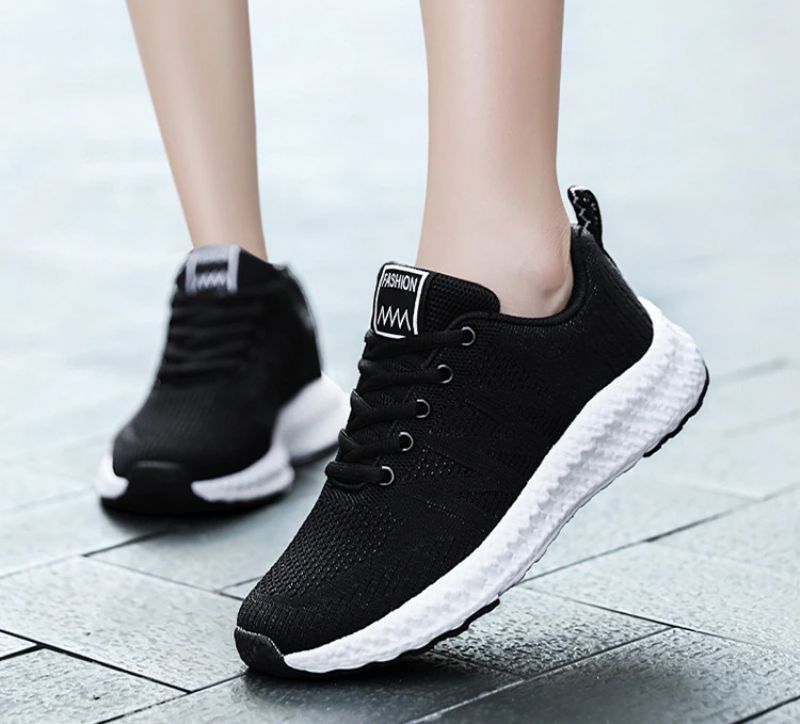 Carlie Damskie Trampki Czarne Buty - CzarnyBiały