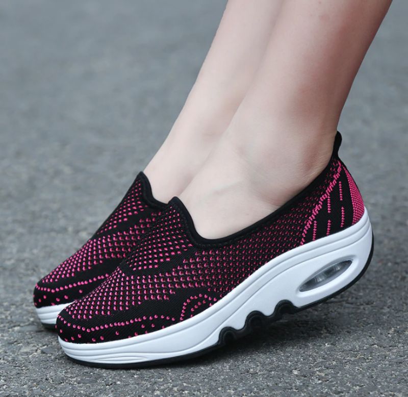 Chajaya Damskie Platformy Wsuwane Oddychające Buty - Czarny Róża