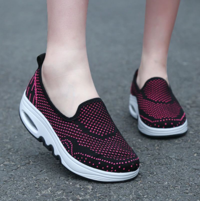 Chajaya Damskie Platformy Wsuwane Oddychające Buty - Czarny Róża