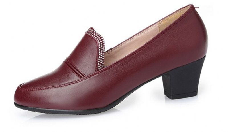 Charis Damskie Buty Na Skórzanym Obcasie - Czerwony