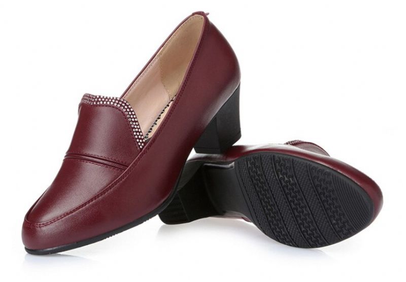 Charis Damskie Buty Na Skórzanym Obcasie - Czerwony