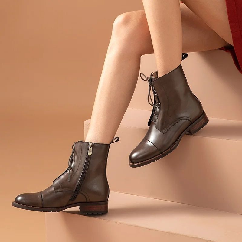 Charlie Damskie Skórzane Buty Sznurowane - Kawa