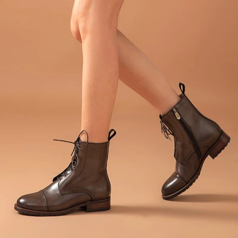 Charlie Damskie Skórzane Buty Sznurowane - Kawa