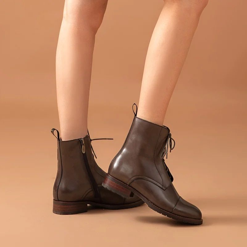 Charlie Damskie Skórzane Buty Sznurowane - Kawa