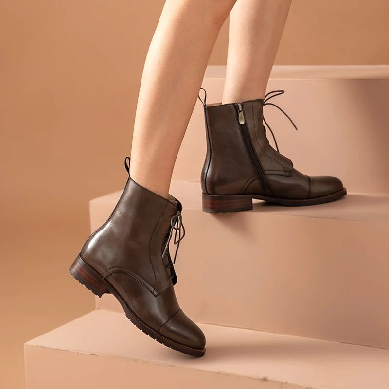 Charlie Damskie Skórzane Buty Sznurowane - Kawa