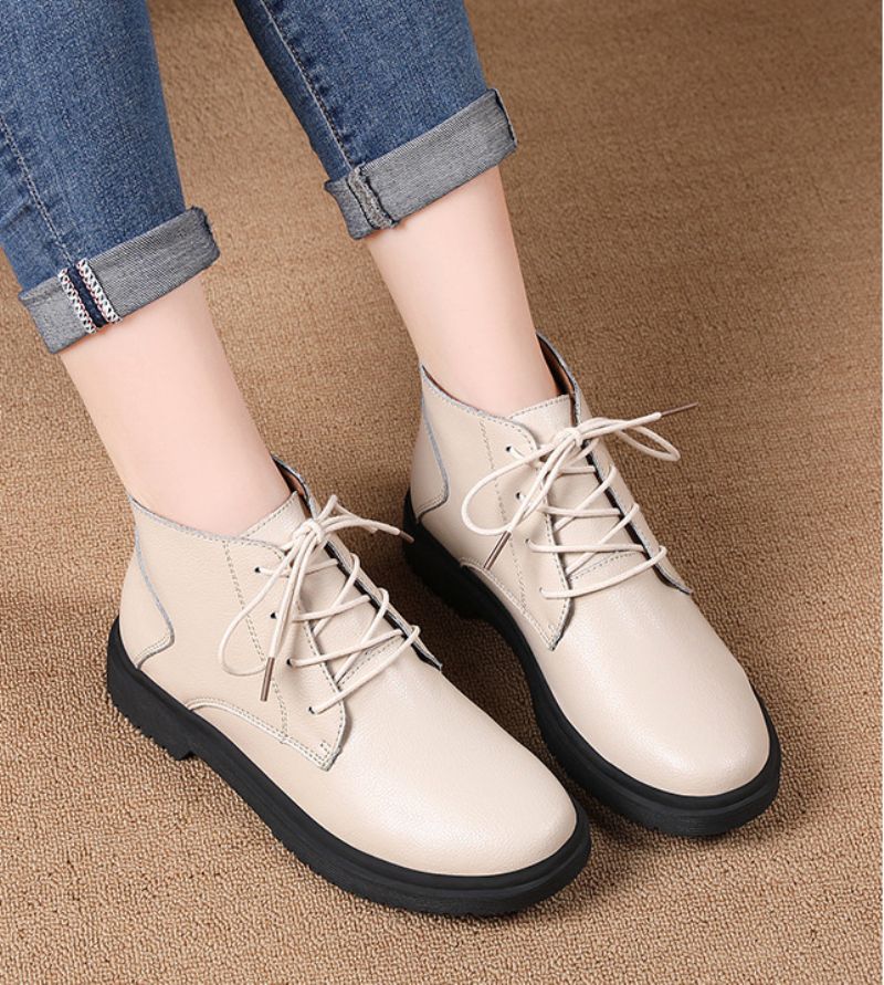 Chaten Damskie Buty Oxford Sznurowane Do Kostki Czarne - Czarny