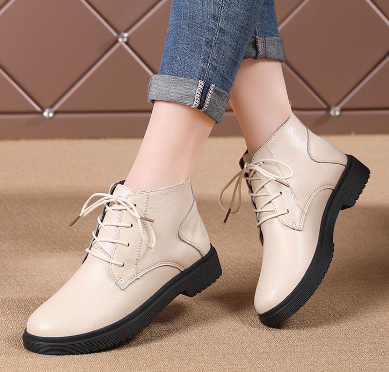 Chaten Damskie Buty Oxford Sznurowane Do Kostki Czarne - Czarny