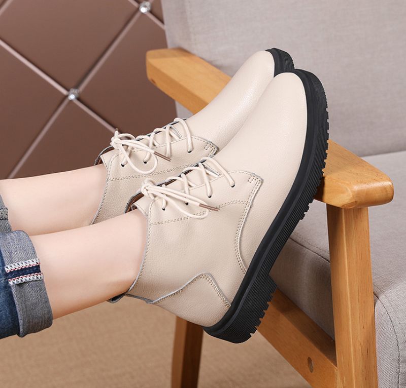 Chaten Damskie Buty Oxford Sznurowane Do Kostki Czarne - Czarny