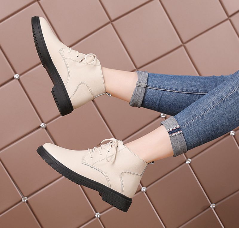 Chaten Damskie Buty Oxford Sznurowane Do Kostki Czarne - Czarny