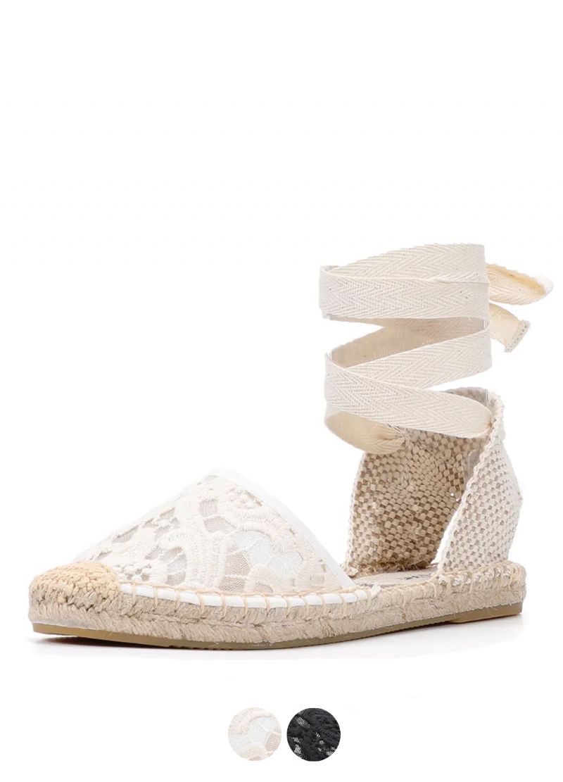 Chelito Damskie Espadryle Z Koronki Płaskie