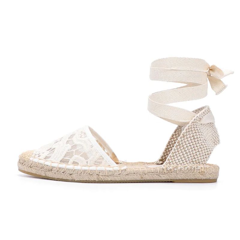 Chelito Damskie Espadryle Z Koronki Płaskie - Biały