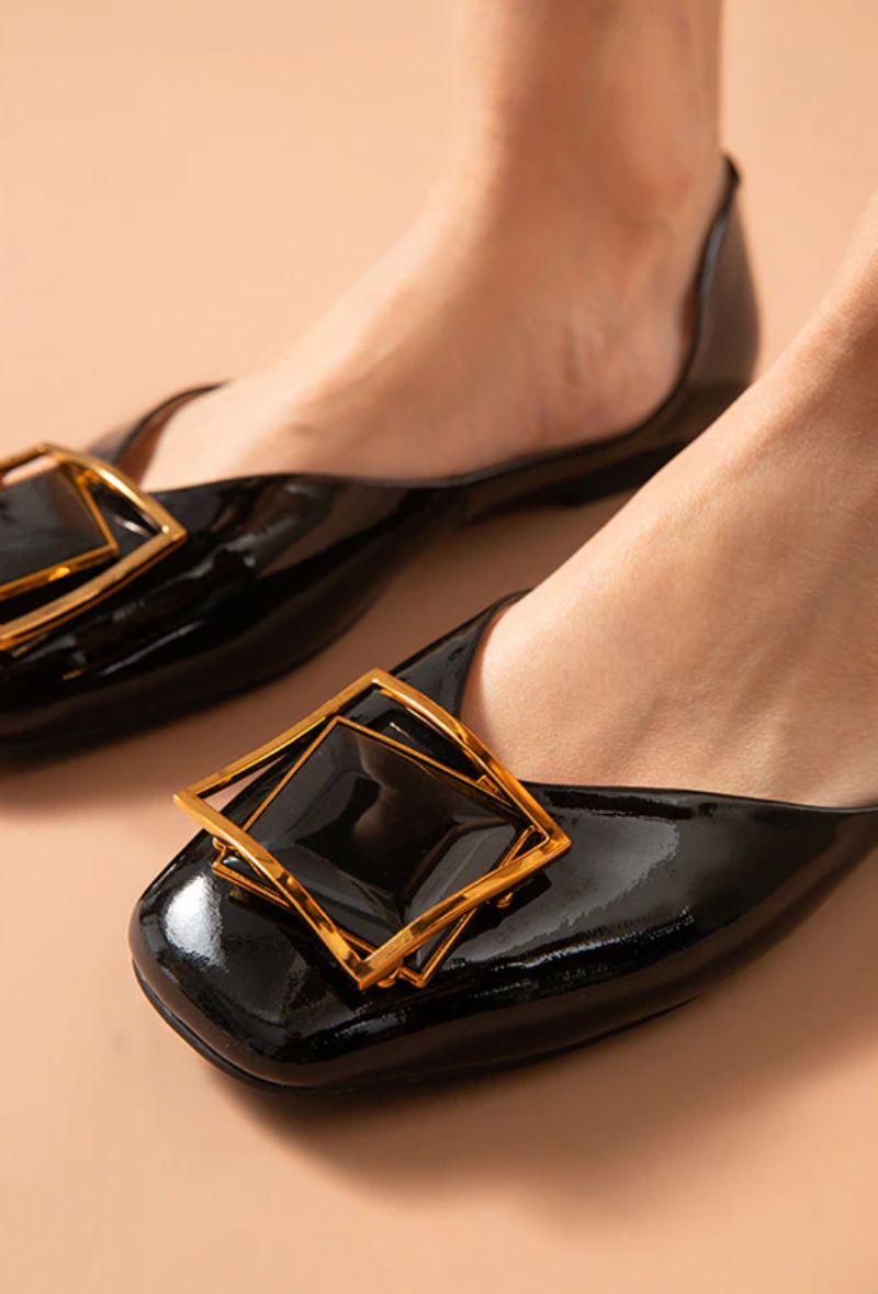 Cheloe Damskie Płaskie Buty Charo - Czarny