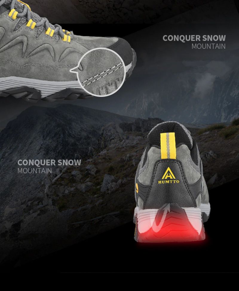 Chronos Męskie Skórzane Buty Trekkingowe - Szary