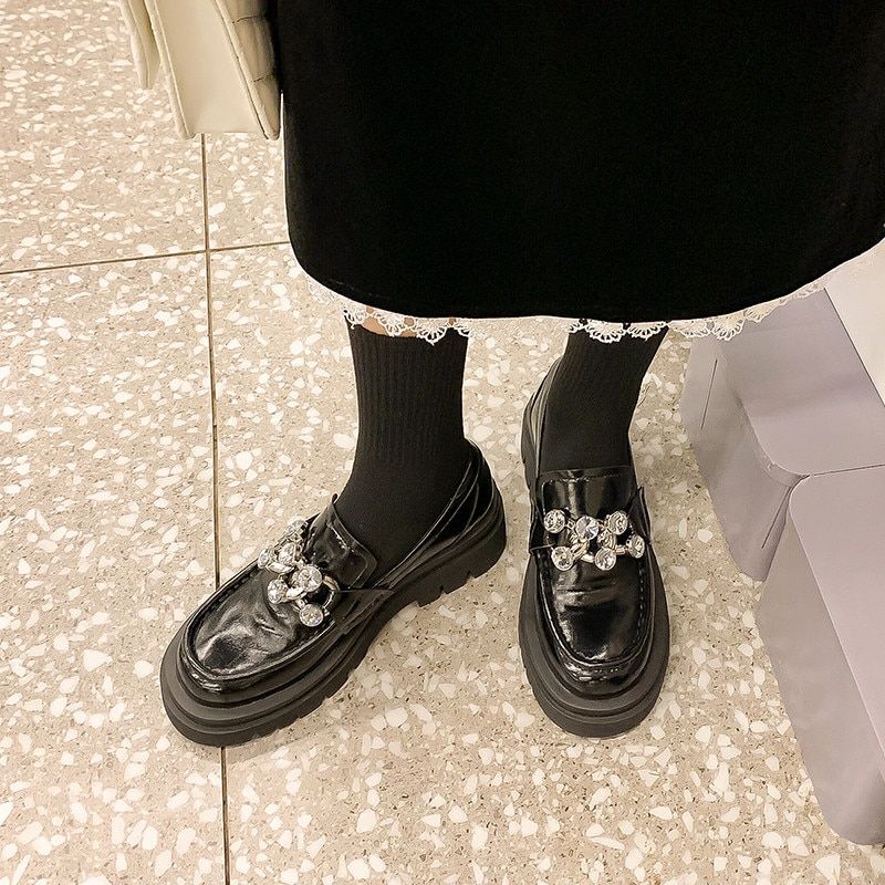 Clarex Płaskie Skórzane Buty Na Platformie - Czarny