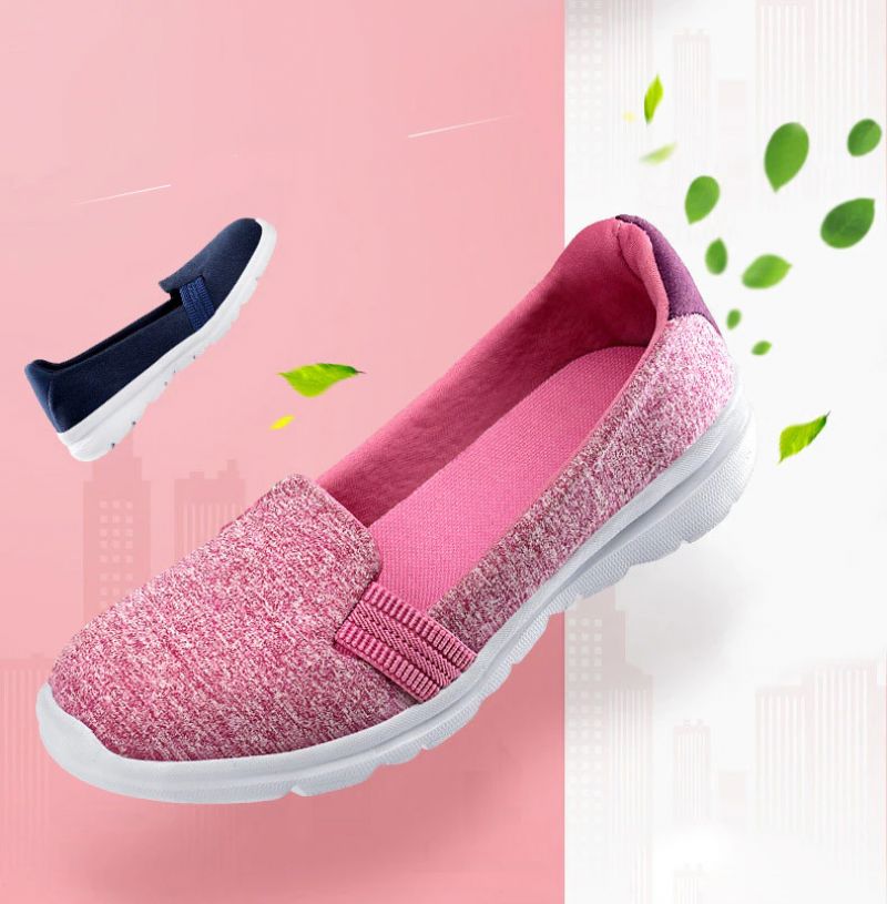 Codzienne Damskie Miękkie Oddychające Siateczkowe Płaskie Buty Loafers - Różowy