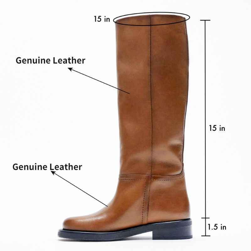 Concha Damskie Wysokie Skórzane Buty - Czarny