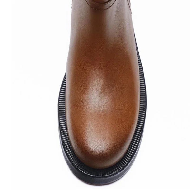 Concha Damskie Wysokie Skórzane Buty - Czarny