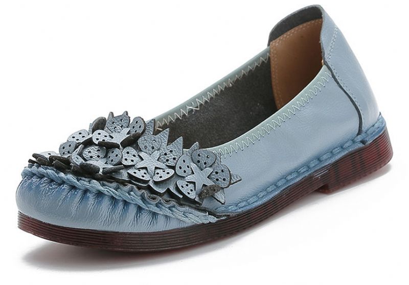Coralia Damskie Skórzane Płaskie Buty Wsuwane - Czerwony