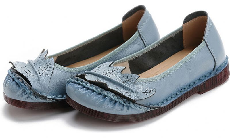 Coralia Damskie Skórzane Płaskie Buty Wsuwane - Czerwony