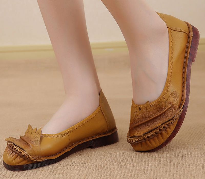 Coralia Damskie Skórzane Płaskie Buty Wsuwane - Czerwony