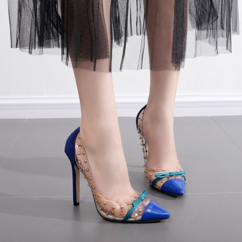 Czółenka Damskie Maya Rivet Studded Transparent - Niebieski