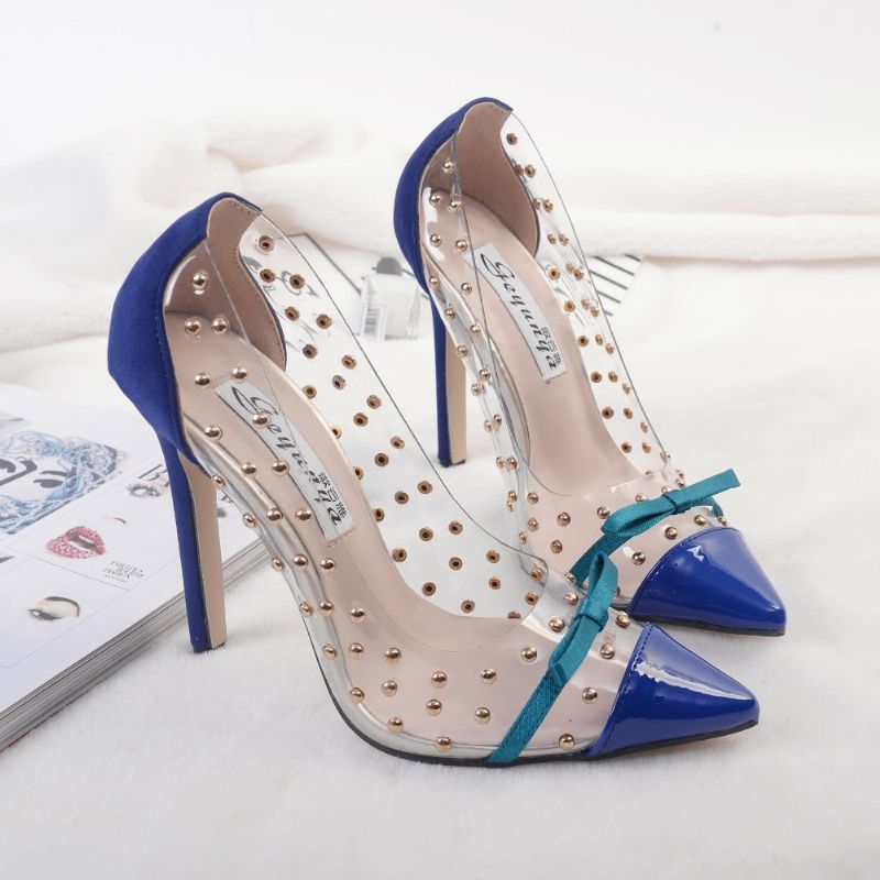 Czółenka Damskie Maya Rivet Studded Transparent - Niebieski