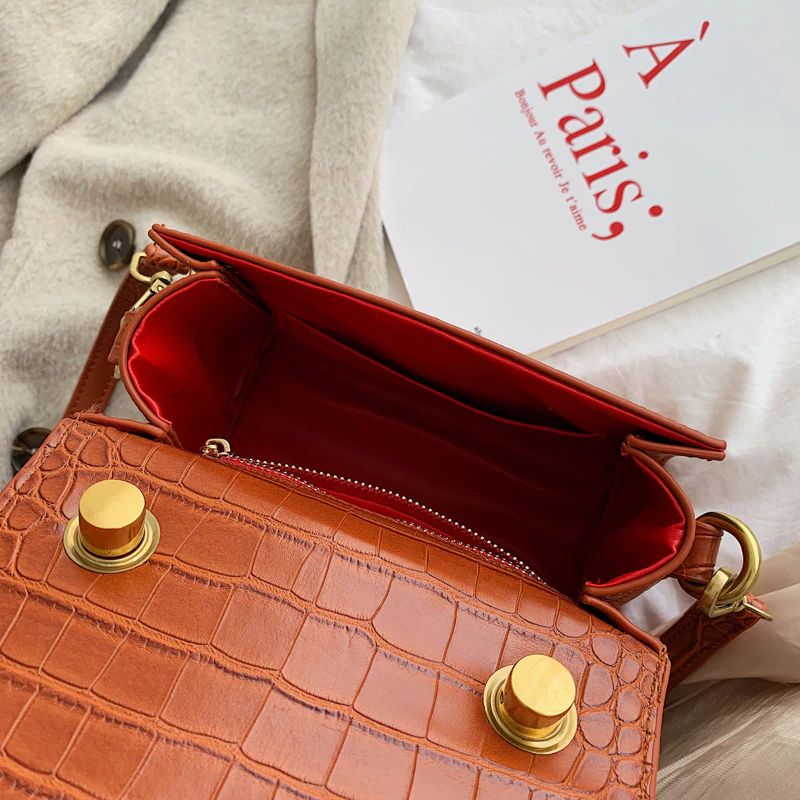 Damska Skórzana Torebka Typu Crossbody Pirulin - Brązowy