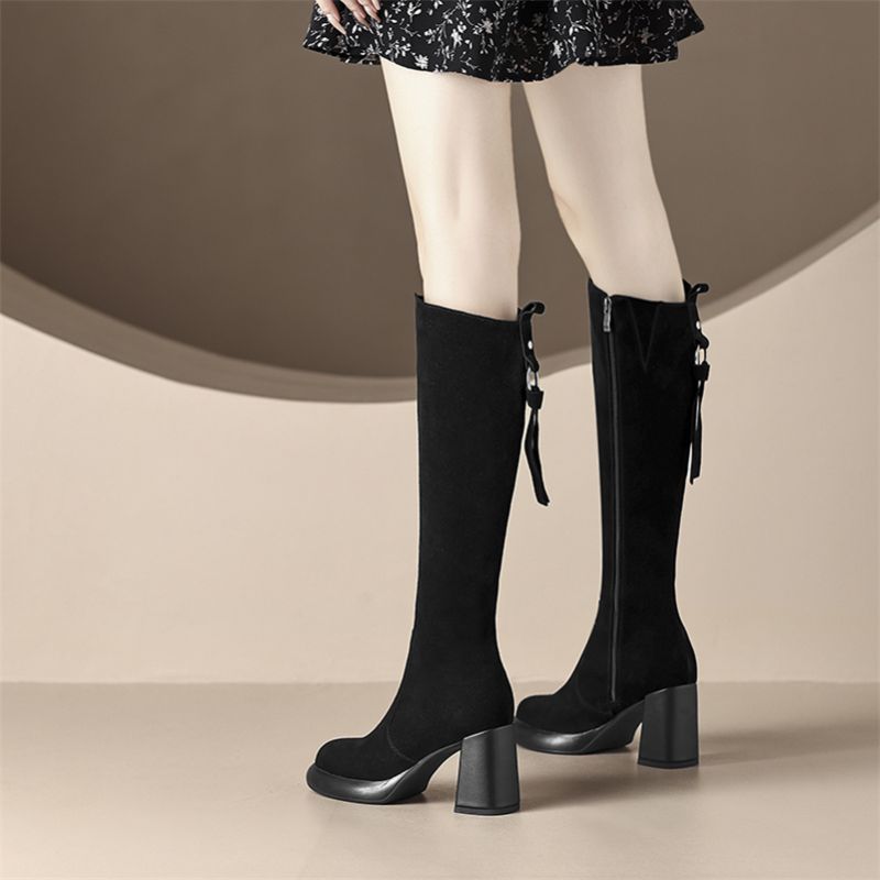 Damskie Buty Do Kolan Jonay Z Okrągłym Noskiem - Futro morelowe
