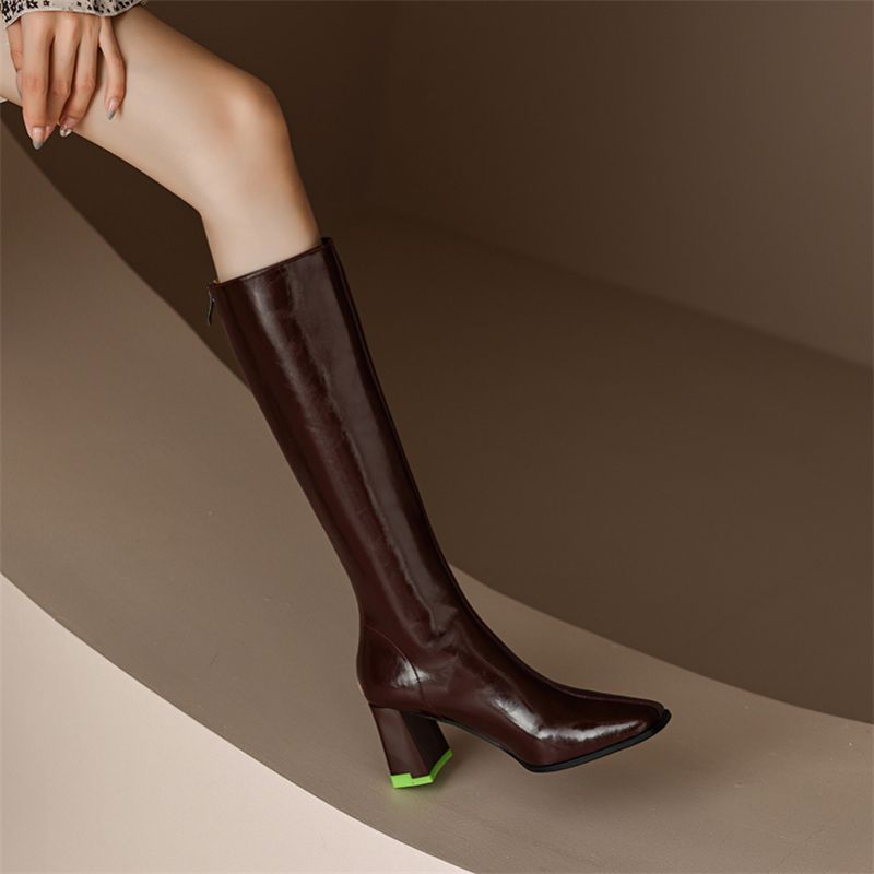 Damskie Buty Do Kolan Sonia Ze Skóry Naturalnej - Czarny