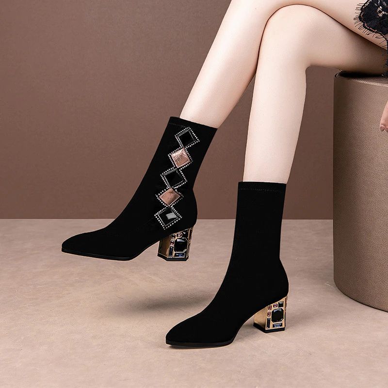 Damskie Buty Do Połowy Łydki Lewa - Czarny