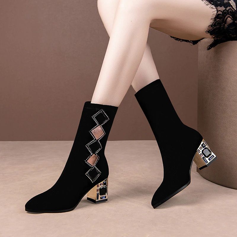 Damskie Buty Do Połowy Łydki Lewa - Czarny