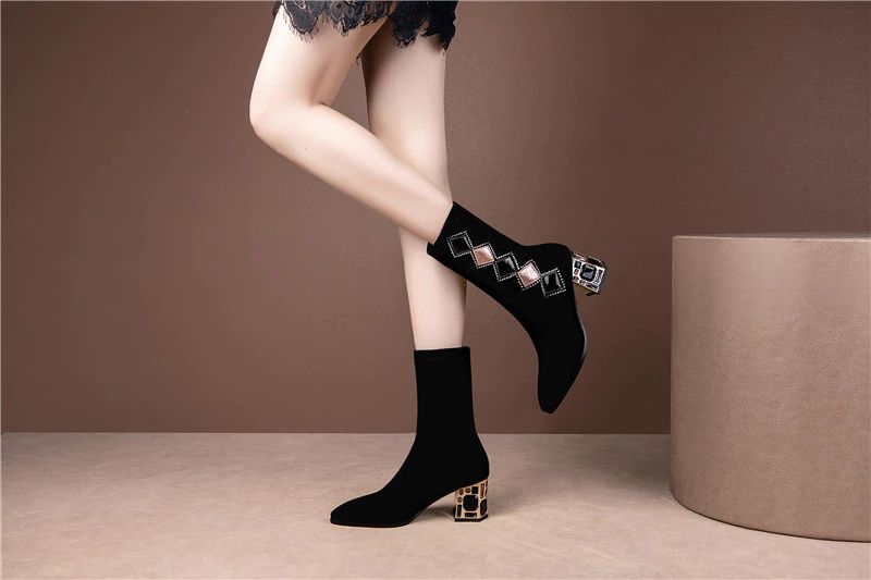 Damskie Buty Do Połowy Łydki Lewa - Czarny